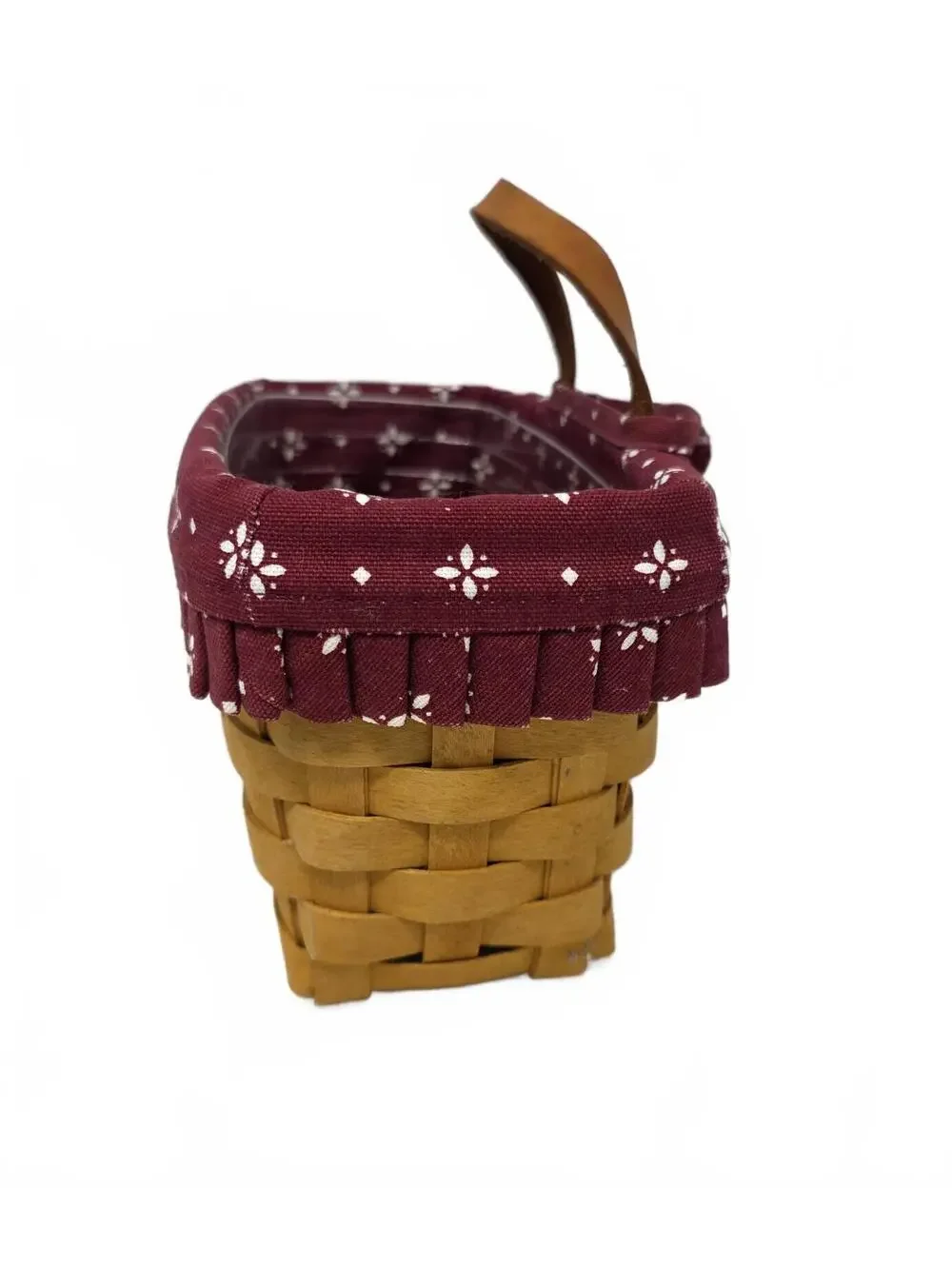 Longaberger Handwoven Hanging Spring Basket with Burgundy Fabric Liner